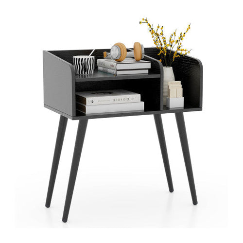 Load image into Gallery viewer, Mid Century Modern Nightstand  with Open Shelves-Black
