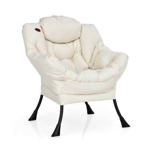 Load image into Gallery viewer, Modern Polyester Fabric Lazy Chair with Steel Frame and Side Pocket-Beige
