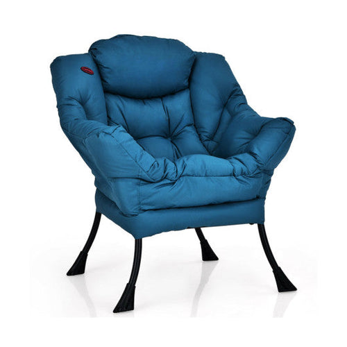 Load image into Gallery viewer, Modern Polyester Fabric Lazy Chair with Steel Frame and Side Pocket-Navy
