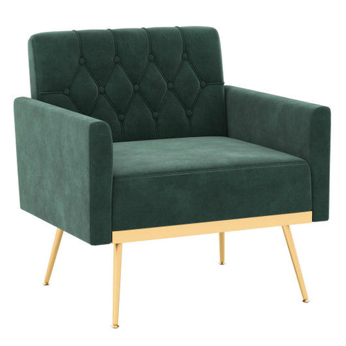 Load image into Gallery viewer, Modern Velvet Accent Chair with Button Tufted Back Golden Metal Legs and Adjustable Foot Pads-Green
