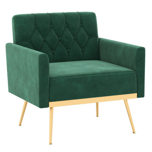 Load image into Gallery viewer, Modern Velvet Accent Chair with Button Tufted Back Golden Metal Legs and Adjustable Foot Pads-Turquoise
