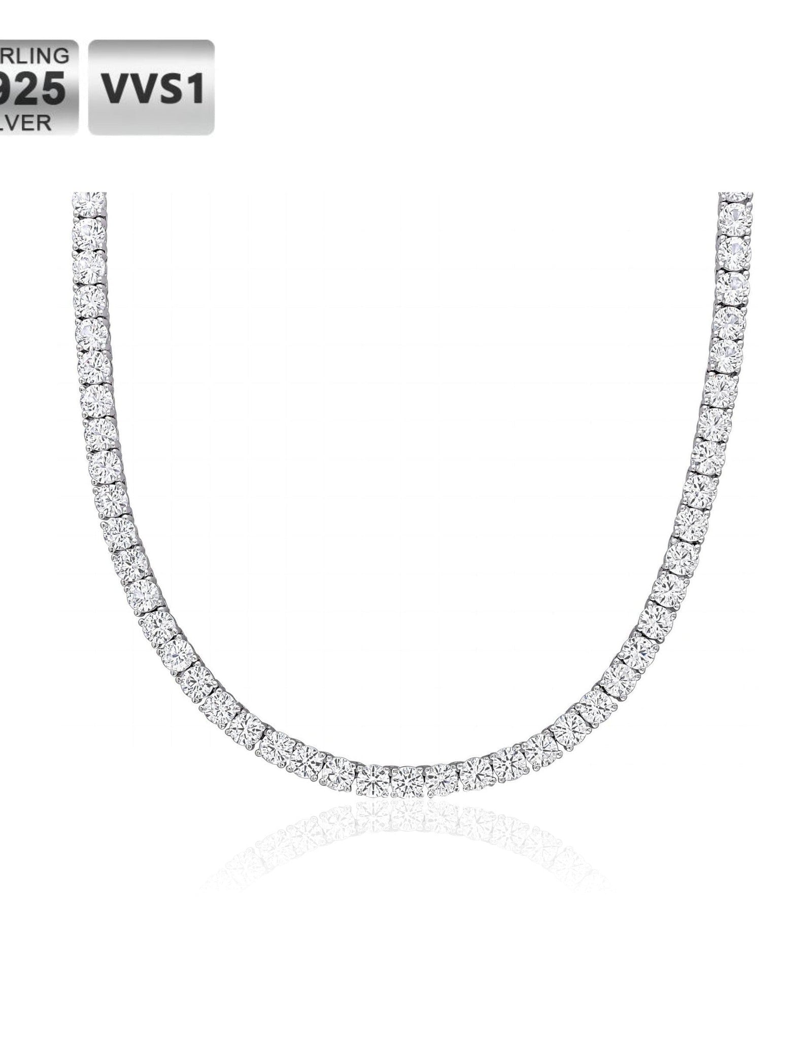 S925 Moissanite Diamond Tennis Chain Necklace in White Gold - 4mm by Bling Proud | Urban Jewelry Online Store