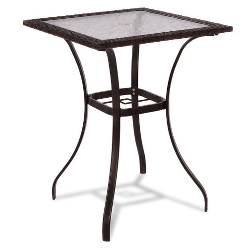 Load image into Gallery viewer, 28.5 Inch Outdoor Patio Square Glass Top Table with Rattan Edging
