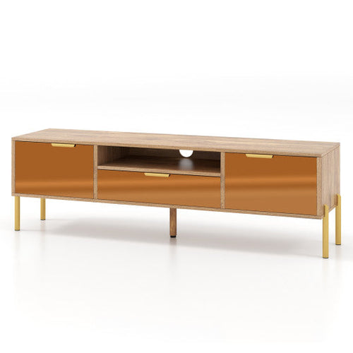 Load image into Gallery viewer, Mirrored TV Stand for TV up to 65 Inch with Spacious Tabletop and 2 Storage Cabinets-Natural
