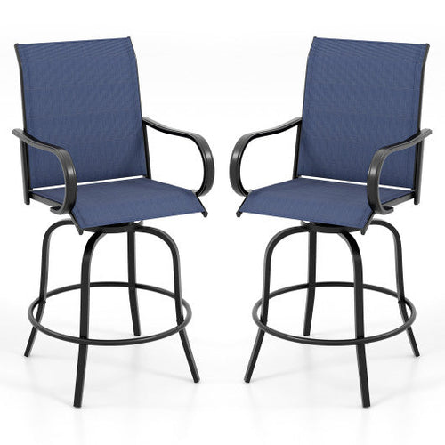 Load image into Gallery viewer, 2 Pieces 360 Rotating Bar Stool Set with Armrests for Patio-Navy
