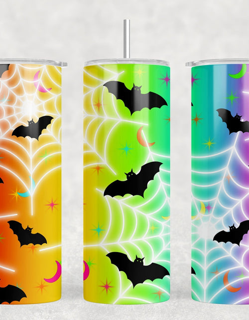 Load image into Gallery viewer, Neon Bats - 20 oz Steel Skinny Tumbler - Optional Blue Tooth Speaker - Speaker Color will Vary by Rowdy Ridge Co
