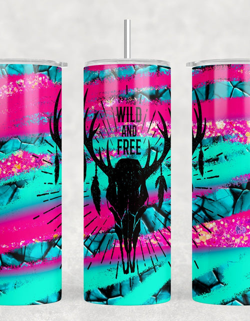 Load image into Gallery viewer, Neon Deer Skull - 20 oz Steel Skinny Tumbler - Optional Blue Tooth Speaker - Speaker Color will Vary by Rowdy Ridge Co
