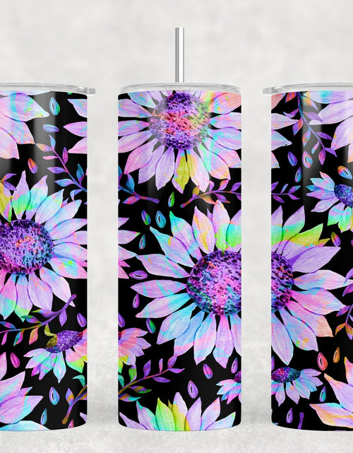 Load image into Gallery viewer, Neon Sunflowers - 20 oz Steel Skinny Tumbler - Optional Blue Tooth Speaker - Speaker Color will Vary by Rowdy Ridge Co
