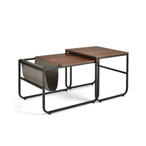 Load image into Gallery viewer, Set of 2 Nesting Coffee Tables with Side Pocket for Living Room Bedroom-Rustic Brown
