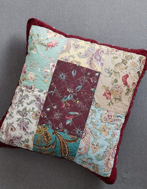 Load image into Gallery viewer, DaDa Bedding Patchwork Burgundy Red Velvet Floral Euro Pillow Cover, 26" x 26" (JHW-868) by DaDa Bedding Collection
