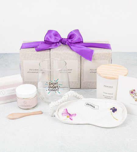 Lizush Luxury Spa Gift Basket And Self Care Gifts For Women With Wine Glass, Candle, Lavender Soap Bar, Facial Clay Mask, Eye Mask - Enjoy Every Moment - 5 Piece Set by Lizush