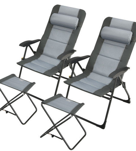 Set of 2 Patiojoy Patio Folding Dining Chair with Ottoman Set Recliner Adjustable-Gray
