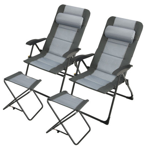 Load image into Gallery viewer, Set of 2 Patiojoy Patio Folding Dining Chair with Ottoman Set Recliner Adjustable-Gray
