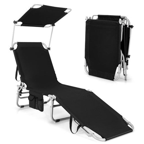 Load image into Gallery viewer, Adjustable Outdoor Beach Patio Pool Recliner with Sun Shade-Black
