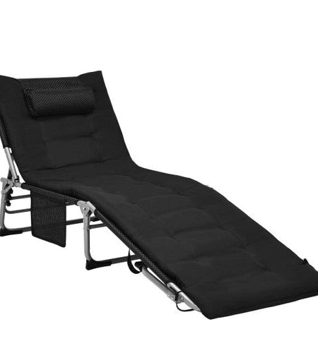 4-Fold Oversize Padded Folding Lounge Chair with Removable Soft Mattress-Black