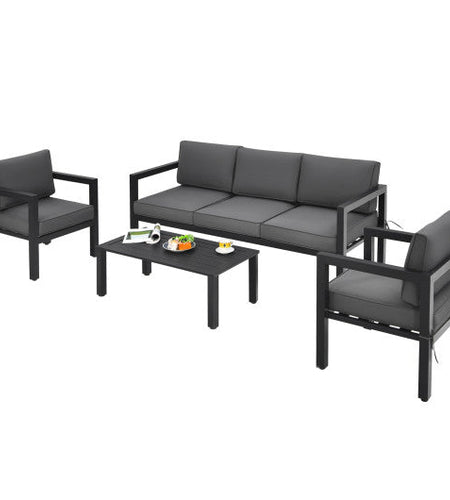 4 Pieces Outdoor Furniture Set for Backyard and Poolside-Gray