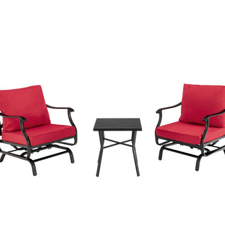 3 Piece Patio Rocking Chair Set with Coffee Table-Red