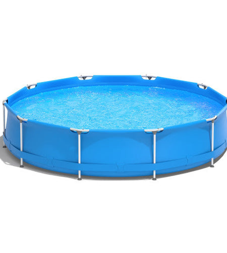 Round Above Ground Swimming Pool With Pool Cover-Blue