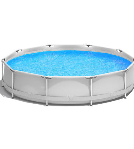 Round Above Ground Swimming Pool With Pool Cover-Gray