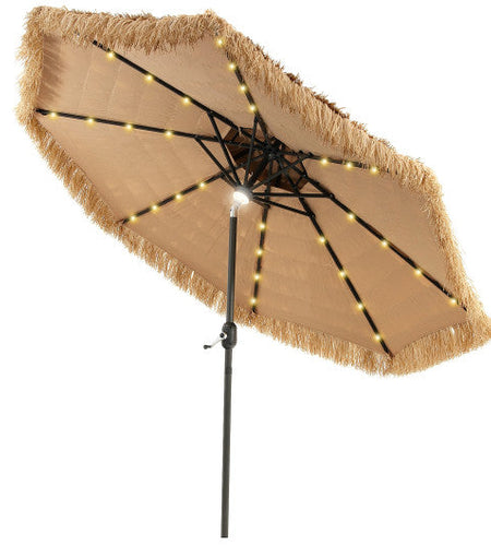 9 Feet Solar Powered Thatched Tiki Patio Umbrella with Led Lights.