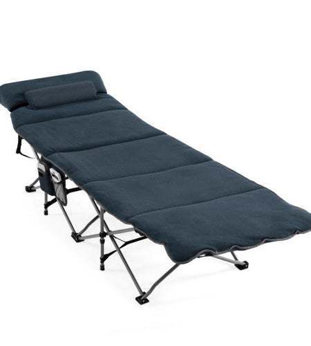 Folding Retractable Travel Camping Cot with Mattress and Carry Bag-Blue