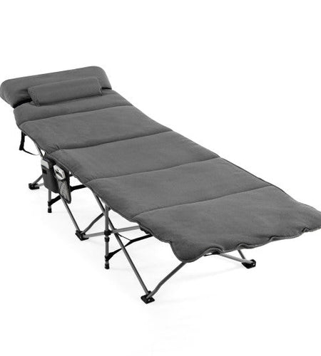 Folding Retractable Travel Camping Cot with Mattress and Carry Bag-Gray