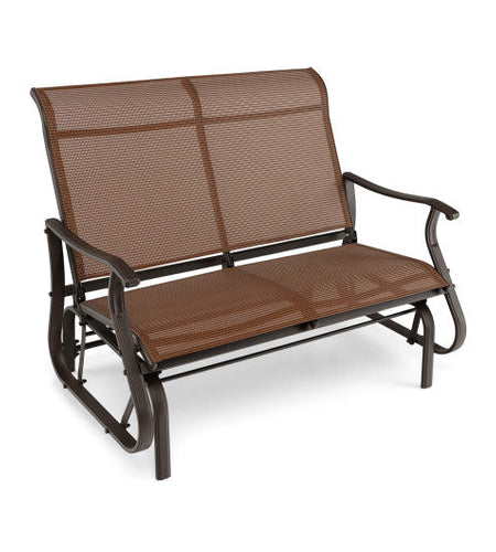 2-Person Patio Glider Bench with High Back and Curved Armrests-Brown