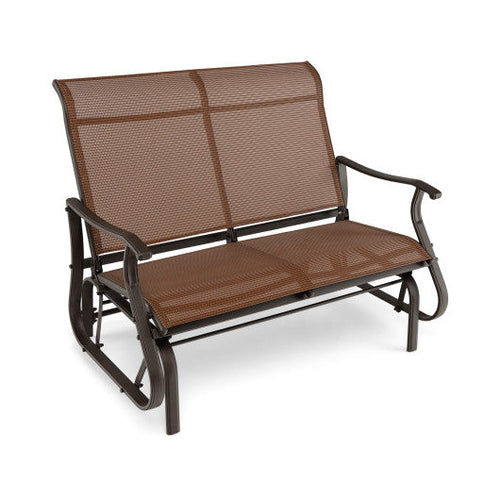 Load image into Gallery viewer, 2-Person Patio Glider Bench with High Back and Curved Armrests-Brown
