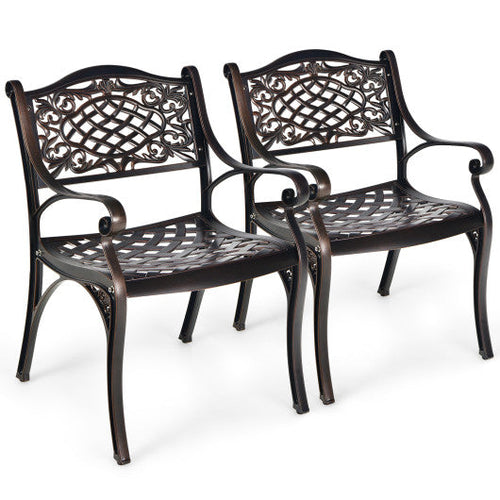 Load image into Gallery viewer, 2-Piece Outdoor Cast Aluminum Chairs with Armrests and Curved Seats-Copper
