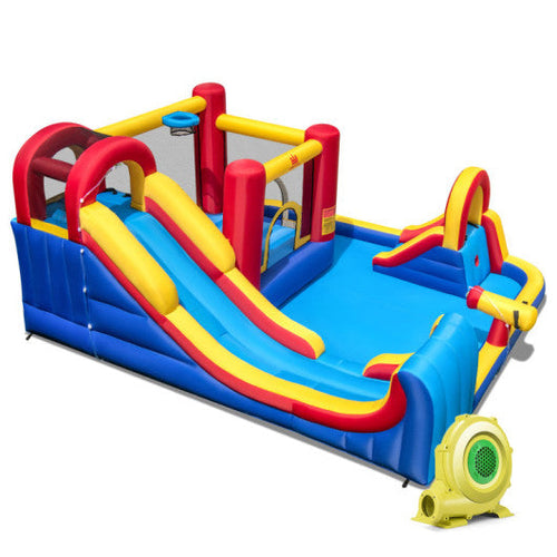 Load image into Gallery viewer, 7 in 1 Outdoor Inflatable Bounce House with Water Slides and Splash Pools with 735W Blower
