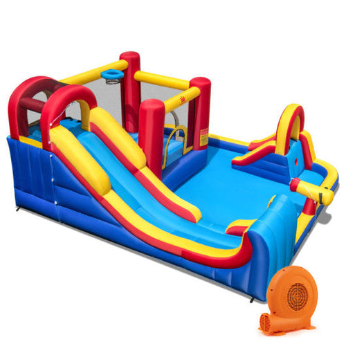 Load image into Gallery viewer, 7 in 1 Outdoor Inflatable Bounce House with Water Slides and Splash Pools with 680W Blower
