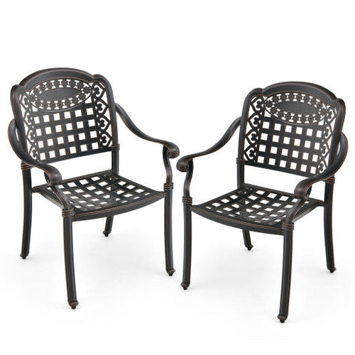 Load image into Gallery viewer, Set of 2 Cast Aluminum Patio Chairs with Armrests-Brown
