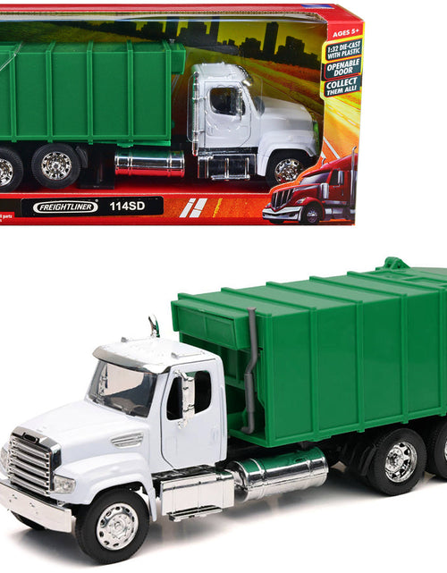 Load image into Gallery viewer, Freightliner 114SD Garbage Truck White and Green "Long Haul Trucker" Series 1/32 Diecast Model by New Ray
