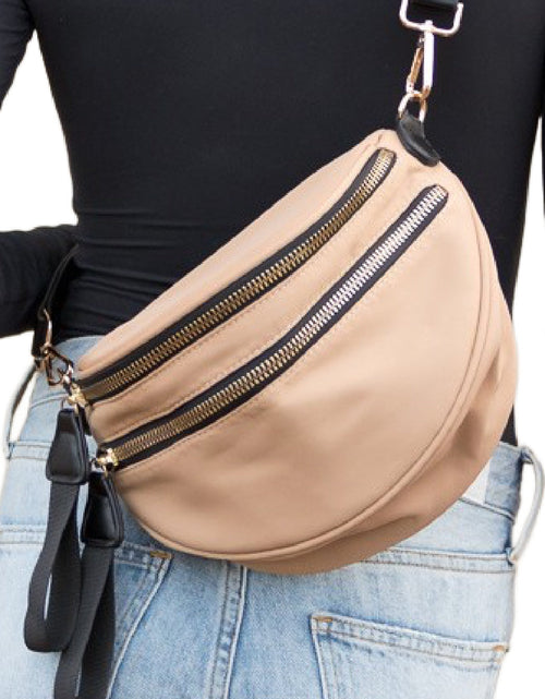 Load image into Gallery viewer, Double Zip Half Moon Sling Bag by Embellish Your Life
