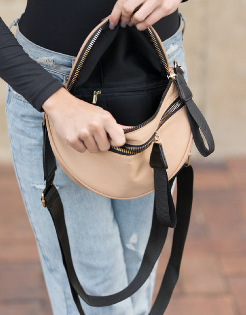 Load image into Gallery viewer, Double Zip Half Moon Sling Bag by Embellish Your Life
