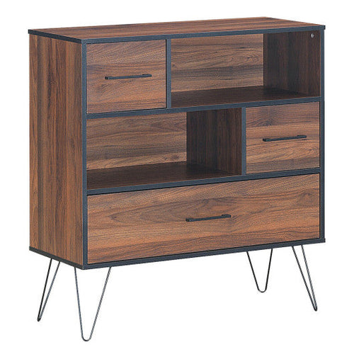 Load image into Gallery viewer, 3-Tier Wood Storage Cabinet with Drawers and 4 Metal Legs
