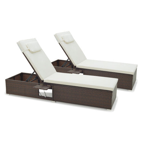 Load image into Gallery viewer, Patio Chaise Lounge Set of 2 with Backrest Seat Cushion and Headrest-Off White
