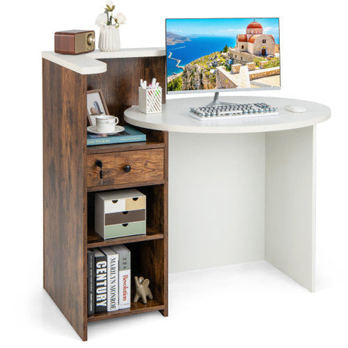 Load image into Gallery viewer, Front Reception Office Desk with Open Shelf and Lockable Drawer-Rustic Brown
