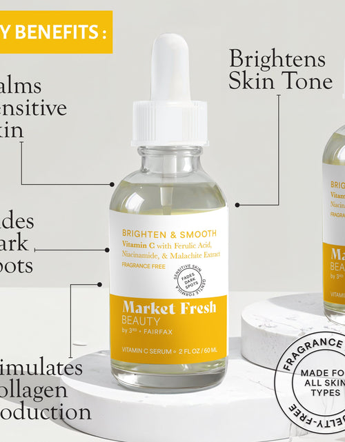 Load image into Gallery viewer, Market Fresh Beauty Vitamin C Serum with Ferulic Acid, Niacinamide, &amp; Malachite Extract | Brighten &amp; Smooth | Fragrance-Free | 2 fl oz by  Los Angeles Brands
