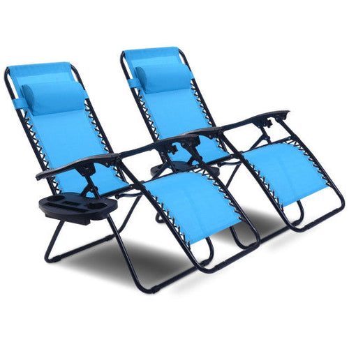 Load image into Gallery viewer, 2 Pieces Folding Lounge Chair with Zero Gravity-Light Blue
