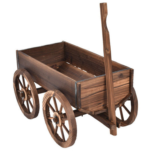 Load image into Gallery viewer, Wood Wagon Planter Pot Stand with Wheels
