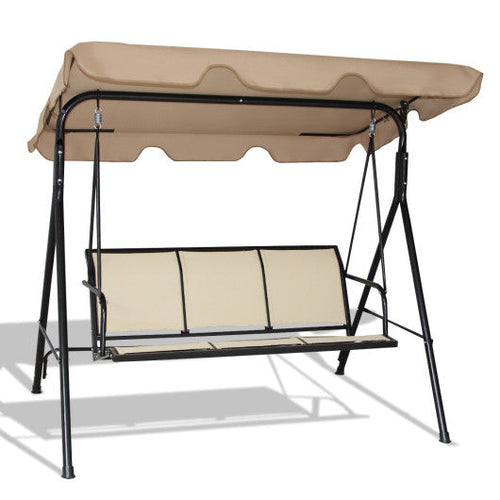 Load image into Gallery viewer, 3 Person Steel Frame Patio Swing with Polyester Angle and Adjustable Canopy-Brown
