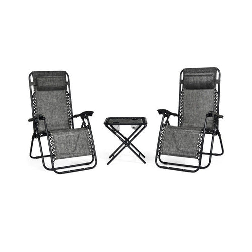 Load image into Gallery viewer, 3 Pieces Folding Portable Zero Gravity Reclining Lounge Chairs Table Set-Gray
