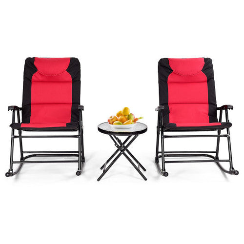 Load image into Gallery viewer, 3 Pcs Outdoor Folding Rocking Chair Table Set with Cushion-Black&amp;Red
