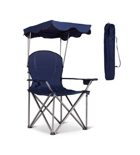 Portable Folding Beach Canopy Chair with Cup Holders-Blue