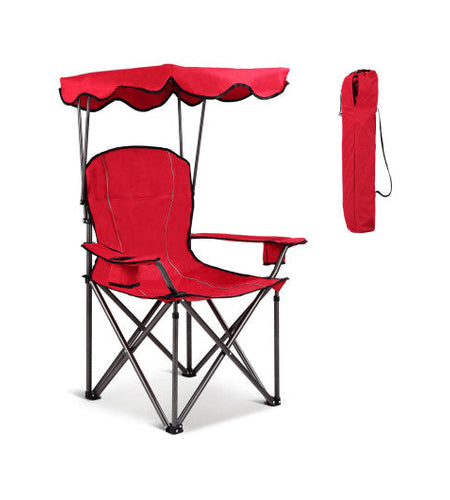 Portable Folding Beach Canopy Chair with Cup Holders-Red