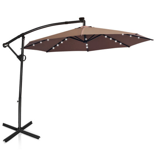 Load image into Gallery viewer, 10 ft 360° Rotation Solar Powered LED Patio Offset Umbrella without Weight Base-Tan
