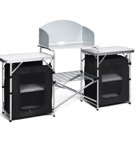 Folding Camping Table with Storage Organizer-Black