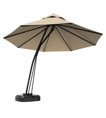 11 Feet Outdoor Cantilever Hanging Umbrella with Base and Wheels-Beige