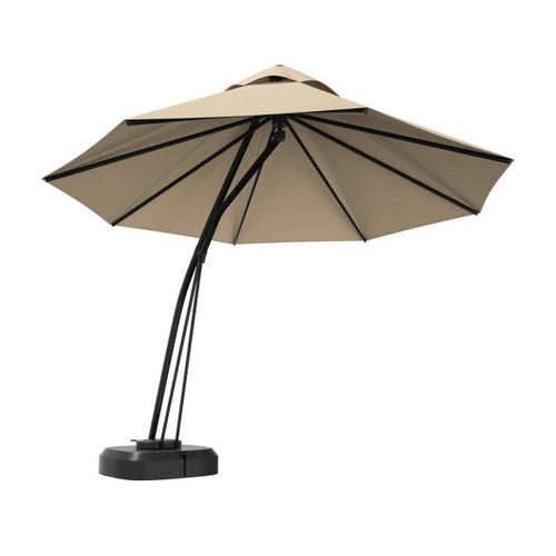 Load image into Gallery viewer, 11 Feet Outdoor Cantilever Hanging Umbrella with Base and Wheels-Beige
